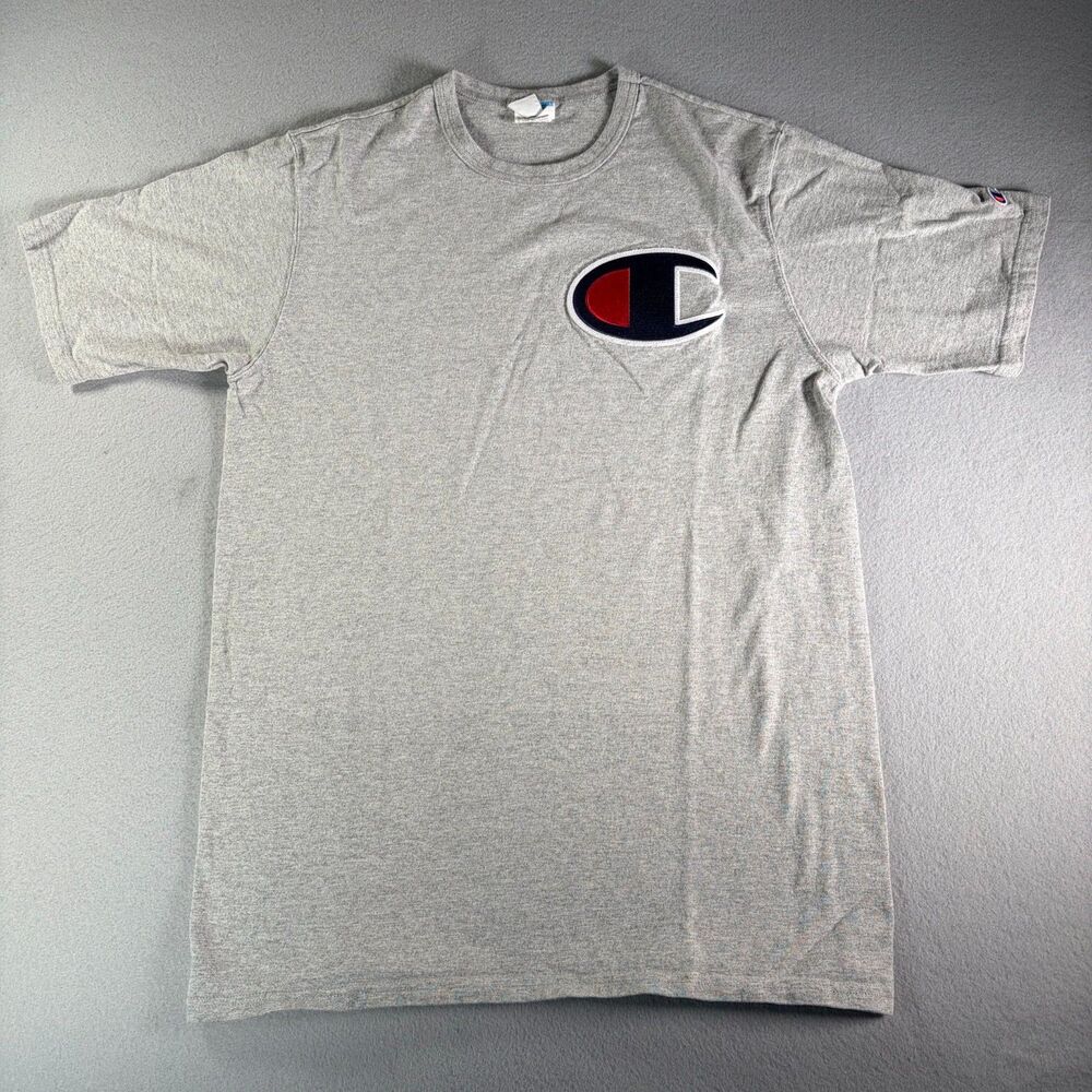 Champion Shirt Mens Large Gray Big C Logo Embroidered Crewneck T-Shirt Vintage